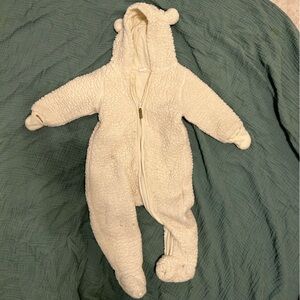 H&M Fleece Bear Ear Snowsuit Bunting White